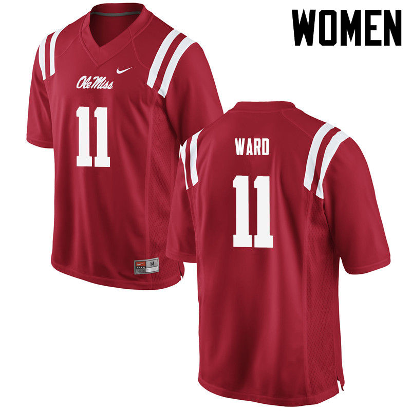 Women Ole Miss Rebels #11 Channing Ward College Football Jerseys-Red